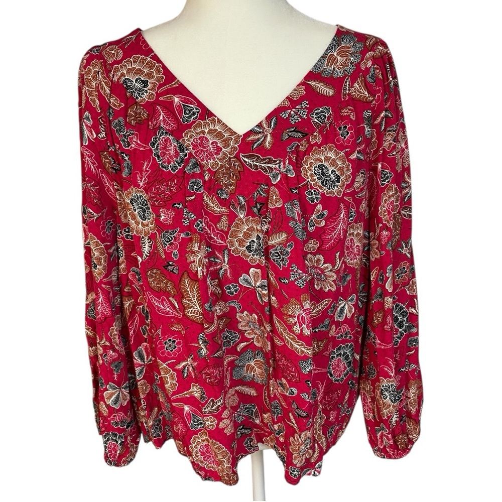 Ann Taylor Factory Women’s XL Pink Floral Relaxed V Neck Blouse - Picture 10 of 10